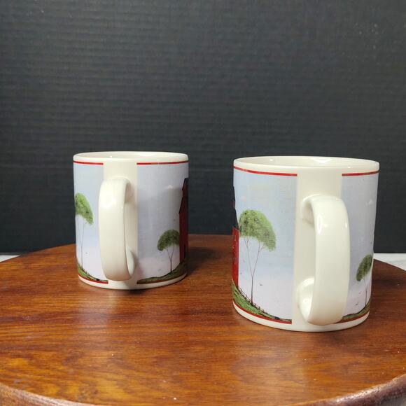 Set of 2 Vintage Warren Kimble 1998 Barns Mugs by Sakura Red Barn Blue Sky - Picture 3 of 9